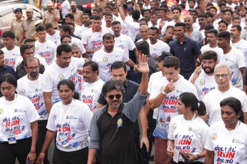 Watch: Tamil Nadu CM Vijay joins thousands in anti-drug awareness run at Chennai’s Marina Beach
